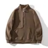 Moletom masculino com gola alta, blusa casual de manga comprida para primavera, outono e inverno, forrado com fleece para aquecimento, jaqueta cardigã com zíper. 13531