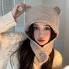 Bonito urso orelha proteção auricular chapéu frio feminino rosto pequeno chapéu de malha baotou inverno engrossado grande cabeça chapéu de lã