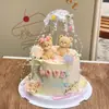 14.02 Dia dos Namorados Urso Sentado Decoração de Bolo Ornamento Guarda-chuva Pequeno Transparente Casal Confissão Decoração de Confeitaria de Feriado