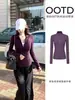 Chaqueta de yoga azul marino con cremallera dorada, top deportivo de cuello alto, chaqueta de ciclismo ajustada nueva de otoño 2026