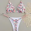 Novo estilo europeu e americano, biquíni de duas peças sexy estampado, cintura alta, com gola halter e alças de amarrar, perfeito para a praia