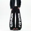 Jeans American Street Hiphop 2025 Costura Grossa Preta Lavado Pesado High Street Juvenil Multi-Bolsos Flare