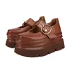 Mocassins Retrô de Solado Grosso para Mulheres, Novo Estilo Primavera/Verão 2026, Bico Redondo Couro Genuíno Tira Única Solado Macio Sapatos para Todas as Estações
