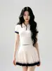 Conjunto de Tricô Aomal "Crushed Moonlight" Estilo College Americano para Mulheres, Conjunto de Duas Peças com Top de Verão e Saia Curta