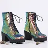 Botas de Cuero para Mujer Otoño e Invierno, Botines Casuales de Suela Gruesa, Cremallera Lateral Ligera, Tacón Cuadrado, Punta Redonda, Tacón Alto, Botas Martin de Suela Gruesa