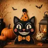 Bandeja de Mesa Decorativa de Madeira Halloween Retrô Americano Fantasma Gato Preto Abóbora Coruja Decorações de Vitrine para Casa