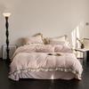 Conjunto de Quatro Peças de Veludo Leite Espesso Outono e Inverno Fresco Estilo Girly Capa de Edredom com Renda Franzida Francesa Macio e Luxuoso