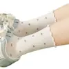 Calcetines de Algodón Puro para Mujer, Modernos, de Encaje Floral, de Media Pantorrilla, Versátiles, Dulces, Transpirables, Sin Costuras, Anti-Pilling, Calcetines Largos JK