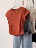 Camiseta de Manga Corta con Hilo para Hombre Pequeño de Cintura, Hombro, Verano para Mujer, Nuevo Diseño, Ajustada, Plisada, Ajustada, Combinable con Todo, Top Corto
