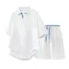 26-6501 Conjunto de dos piezas de camiseta de manga corta de verano y shorts, color liso, traje deportivo casual elegante, moderno