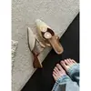 Mules de verano para mujer Chuyuji de estilo francés con hebilla redonda tejida y tacón medio cerrado