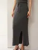 26 Nueva Falda Larga de Punto de Cachemira Otoño e Invierno, Falda Fina y de Moda para Mujer, Elegante Falda con Abertura, Falda de Lana Ajustada a la Cadera