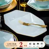 Juego de Vajilla Cerámica Octagonal de Forma Irregular Color Bajo Esmalte Grado Alimenticio Jingdezhen de Gama Alta para Regalo de Inauguración de Casa, Tazones y Platos