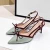 Sandalias de Tacón Alto con Moño de Nuevo Estilo 2025 para Mujer con Falda y Sandalias de Punta, Correas de una Sola Línea con Tacones Huecos, Sandalias para Mujer