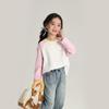Camiseta Infantil Pudding Haru Primavera e Outono 2026 Novo Design Color Block Camiseta de Manga Longa para Meninas com Mangas Raglan
