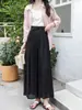 Calça Longa Elástica de Cintura Alta com Amarração de Verão, Calça Longa Relaxada e Fluida de Linho Tencel, Calça Saia Fluida para Mulheres