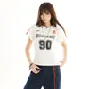 Camiseta de Verano Retro Deportiva de Moda Nueva Cuello Redondo Mangas Raglán Cortas para Mujer Verano Hombro Normal Corte Delgado Ropa de Chica Popular