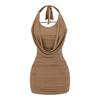 25 Nuevo Vestido de Malla de Verano con Cuello Swing para Mujer Estilo Americano Sexy Hombros Descubiertos Halter sin Mangas Plisado Ajustado Falda Ceñida a las Caderas