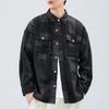 Camisa de Algodón Pesado Retro Estilo Americano Extraordinaria para Hombre, Camisa de Trabajo con Bolsillo para Primavera y Otoño, Manga Larga de Color Sólido Holgada Casual