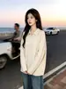Camiseta versátil de manga larga para mujer, estilo americano moderno de otoño de alta gama, con cuello de polo, top casual holgado