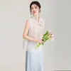 2604306-Novo Estilo Chinês Estilo Old Money Gola Alta Jacquard de Viscose Sem Mangas Top Colete Camiseta Nanyou Luxo de Alta Qualidade