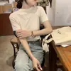 Foto Real de Top de Punto Fino de Manga Corta Básico Simple Versátil de Cuello Redondo Estilo Coreano Casual Primavera/Verano 97474