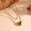 Collar Cruzado Nuevo Versátil de Acero de Titanio Elegante Versátil con Colgante Redondo de Piedra de Color para Mujer Collar de Acero Inoxidable de Doble Capa Tachonado de Perlas
