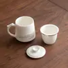 Caneca de Porcelana Jade Branco com Filtro para Separação de Chá, Copo Cerâmico Doméstico para Escritório com Tampa, Copo de Água para Conferência