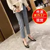 Primavera/Outono 2026 Nova Fivela Quadrada de Strass Bico Fino Salto Agulha Elegante Raso Sapatos de Salto Único Versáteis Femininos