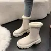 Zapatos de algodón para mujer, gruesos y modernos, 2026, botines pequeños para la nieve, botas de jinete, botas versátiles de media caña, nuevos modelos de otoño e invierno con forro de felpa