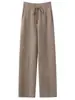 Pantalones Casuales de Lana de Punto Cálidos para Otoño/Invierno, Pierna Ancha, Ajustados, Versátiles, Color Sólido, con Cordón en la Costura Central, Cachemira