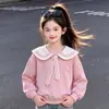 Conjunto de Sudadera con Capucha y Jeans para Niñas Estilo Escolar Casual y Divertido Otoño Niños Medianos y Grandes Cuello Marinero Bloques de Color Moño Tendencia