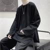 Camiseta de manga larga irregular para hombre, moderna, combinable con todo, de color liso, estilo Hong Kong, de marca, para primavera y otoño, suéter holgado.