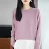 Suéter tejido casual de cuello redondo y manga larga, 100% algodón, estilo vintage transfronterizo para mujer, mangas raglán de moda, capa base de color liso