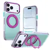 Adecuado para iPhone 18 Pro Max Funda de Teléfono Qicai de Doble Color con Soporte Giratorio de Color Contrastante y Cubierta Protectora Magnética para Apple 16
