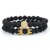 Conjunto Masculino Transfronteiriço Pulseira de Ágata Negra Pulseira de Turquesa Cabeça de Leão Estilo Europeu e Americano Joias Artesanais de Contas para Homens