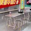 Mesa e cadeira de barraca de comida estilo coreano Combinação Mesa de jantar de aço inoxidável para hot pot estilo exército da rede Cadeira de jantar estilo restaurante coreano