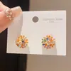 Brincos Coloridos Flor Dupla Camada Zircônia Estilo Luxo Leve Agulha de Prata, Brincos de Moda Retrô Francês Versáteis e Exquisitos de Alta Qualidade