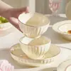 Juego de Vajilla Cerámica con Esmalte Bajo de Alto Aspecto Color Crema para Uso Doméstico: Tazones, Platos, Tazones para Sopa, Tazones para Fideos, Platos de Cena y Juegos de Vajilla