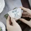 Copo de Chá Florido com Borda de Bambu Pintado à Mão Cinza de Cinza de Mo Ji Conjunto de Chá Kung Fu Copo de Chá Literati Cerâmico Galhos de Bambu Copo de Mestre