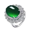 Anillo de Jade Verde Estilo Palacio de Lujo Floración Caliente Lleno de Diamantes Anillo Abierto Floral de Calcedonia Cristal de Jade