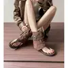 Sandálias de Dedo Retro, Novo Estilo Primavera/Verão, Botas Plataforma Estilo Wasteland, Botas de Tornozelo Romanas Tendência Planas com Fivela de Metal