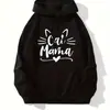 Sudadera con Orejas de Gato Lindas y Estampado de Letras, Sudadera Casual con Cordón y Bolsillo Canguro,