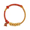 Pulsera tejida a mano con Hilo Rojo del Año del Caballo Dinero de los Cinco Emperadores Modelo Nuevo 2026, Pulsera Pequeña de Hilo Rojo del Año del Zodiaco para Hombres y Mujeres, Producto Cultural y Creativo para Atracciones Turísticas