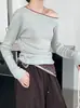 Taochuan Estilo Coreano Hombro Caído Clavícula Expuesta Color de Contraste Aspecto Adelgazante Tejido de Punto Mujer Aspecto Adelgazante Top de Manga Larga Yl698