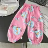 Calça de Algodão à Prova de Mosquitos Infantil, Estilo Fino de Verão, Calça de Nove Pontos Unissex para Bebês, Calça Harem Casual Respirável e Fresca para Crianças