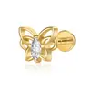 Pendientes de Titanio G23 Chapados en Oro Estilo Europeo y Americano con Diseño de Mariposa y Circonita Blanca, Clavos para Cartílago de Oreja de Lujo Ligero, Tornillos para Labio con Rosca Interna, Joyería de Piercing de Gama Alta