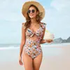 Traje de baño 2026 Traje de baño Transfronterizo Conjunto de una pieza con falda de volantes Traje de baño de una pieza floral
