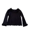 Nova Camiseta Base para Meninas Outono/Inverno 2026 Top Estiloso Infantil com Gola Alta e Babados Roupa de Outono t