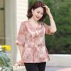Traje de verano para madre de mediana edad, camisa de chifón estilo occidental, conjunto de dos piezas de camisa de manga corta de verano para mujeres de mediana edad y mayores